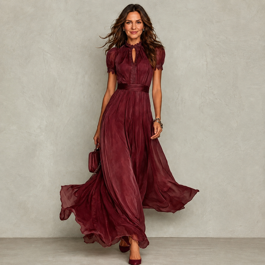 Ruffle Neck Pleated Dress for Women
