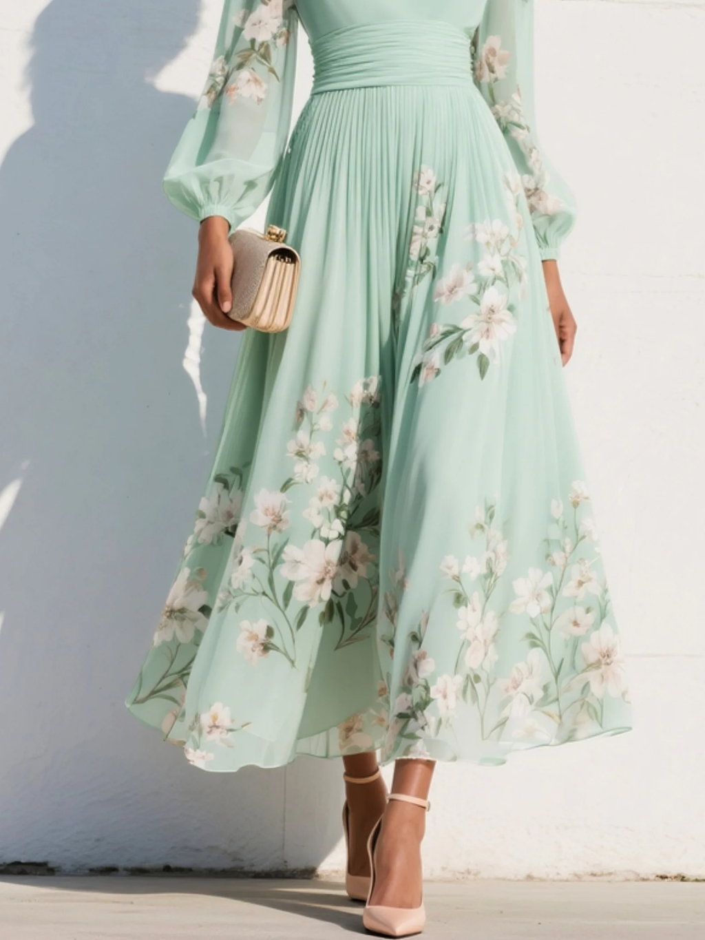 Mathilda - Elegant Mint Green Floral Midi Dress