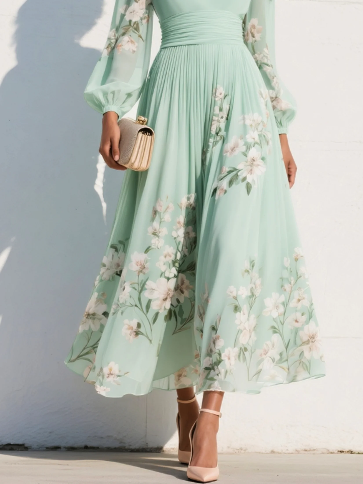 Mathilda - Elegant Mint Green Floral Midi Dress