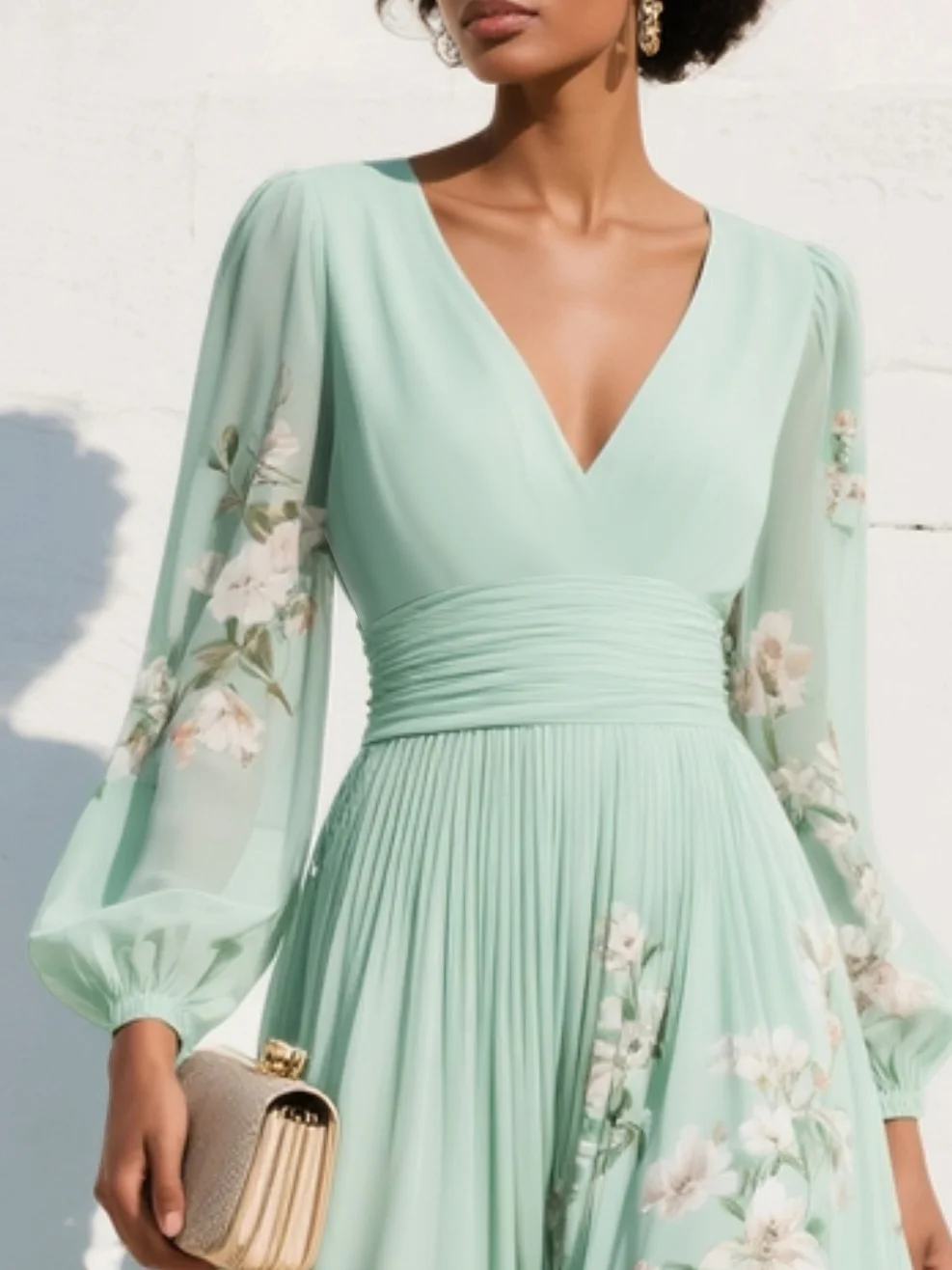 Mathilda - Elegant Mint Green Floral Midi Dress