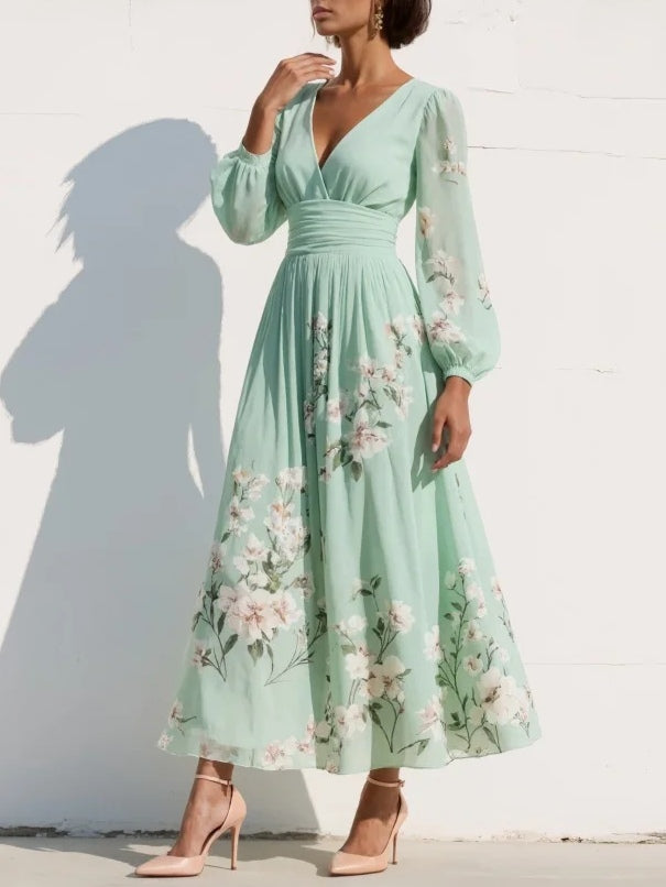 Mathilda - Elegant Mint Green Floral Midi Dress