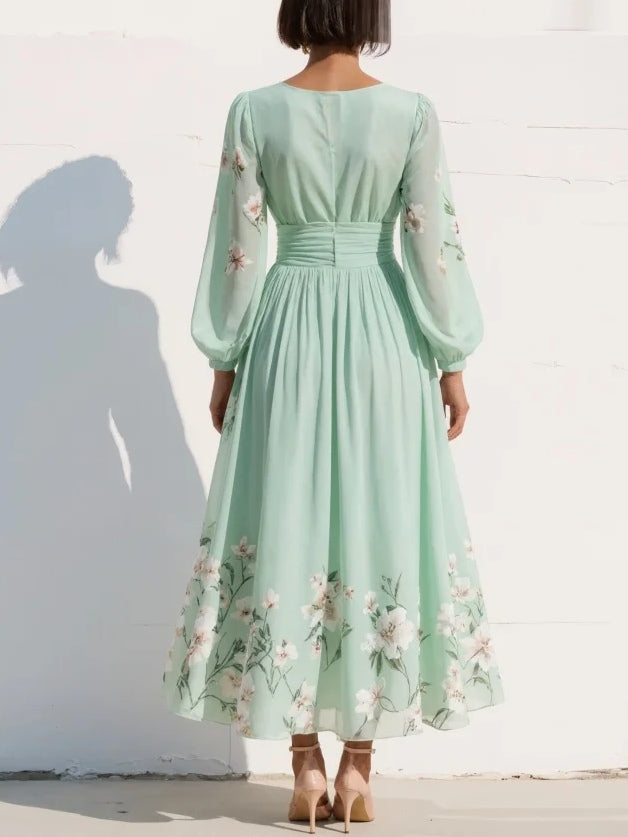 Mathilda - Elegant Mint Green Floral Midi Dress