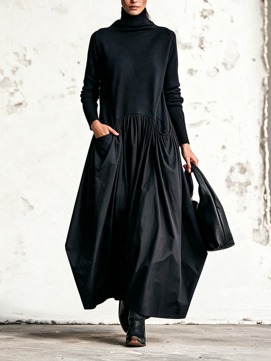 High Neck Pocket Detail Oversized Maxi Dress